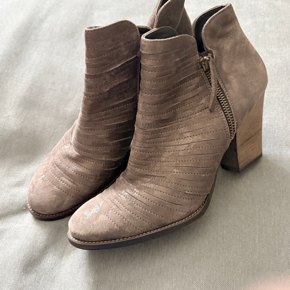 Paul Green Suede Ankle Booties Taupe Gray Size 5.5 Boho Quietluxury